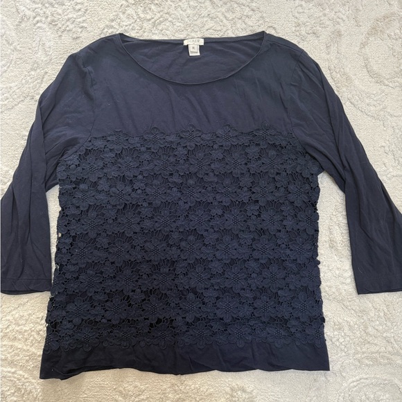 J. Crew Tops - J.Crew Women’s XL Navy Lace Front Long Sleeve Cotton Top‎